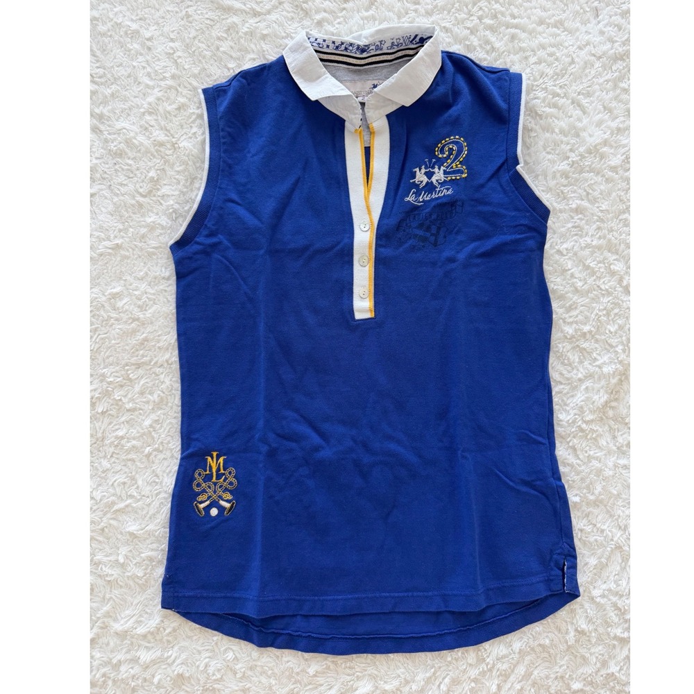 La Martina Sleeveless Polo Womens 2 Beaded Equestrian Royal Blue Excellent